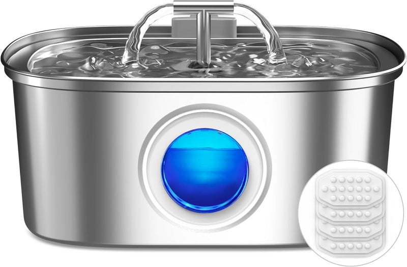 Rellaty Cat Water Fountain Stainless Steel: 108oz/3.2L Cat Fountain for Drinking with Filter - Pet Water Fountains for Cats Inside - Automatic Cat Feeding & Watering Supplies - Water Level Window - Image 1
